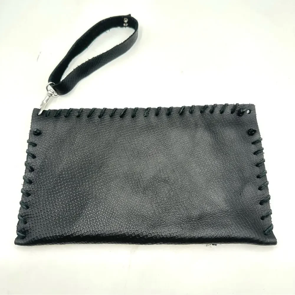 HANDCRAFTED black leather clutch - one of a kind